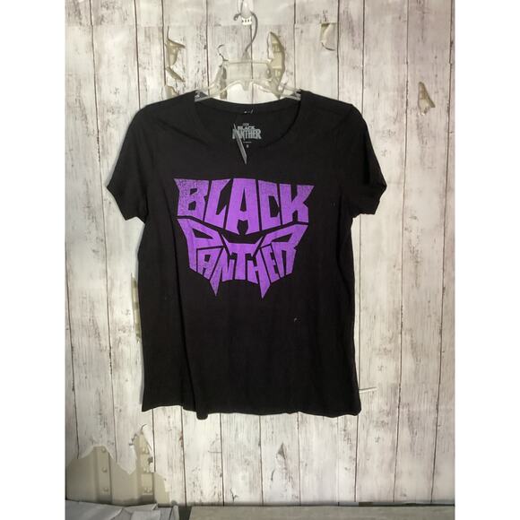 Black Panther Marvel Womens T-Shirt Black Purple Crew Neck 100% Cotton Size 0 - Picture 1 of 9